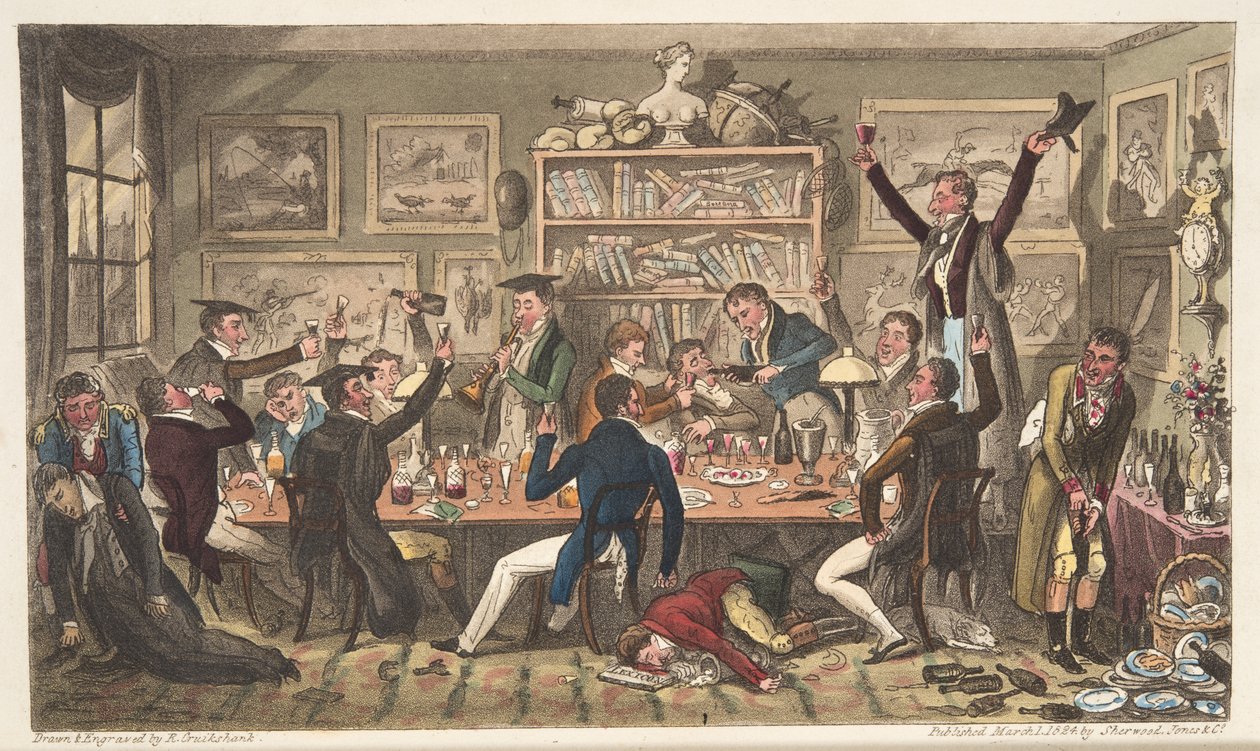 Oxford Transports lub University Exiles, z The English Spy, opublikowane w Londynie, 1824 (ręcznie kolorowane grawerowanie) autorstwa Isaac Robert Cruikshank
