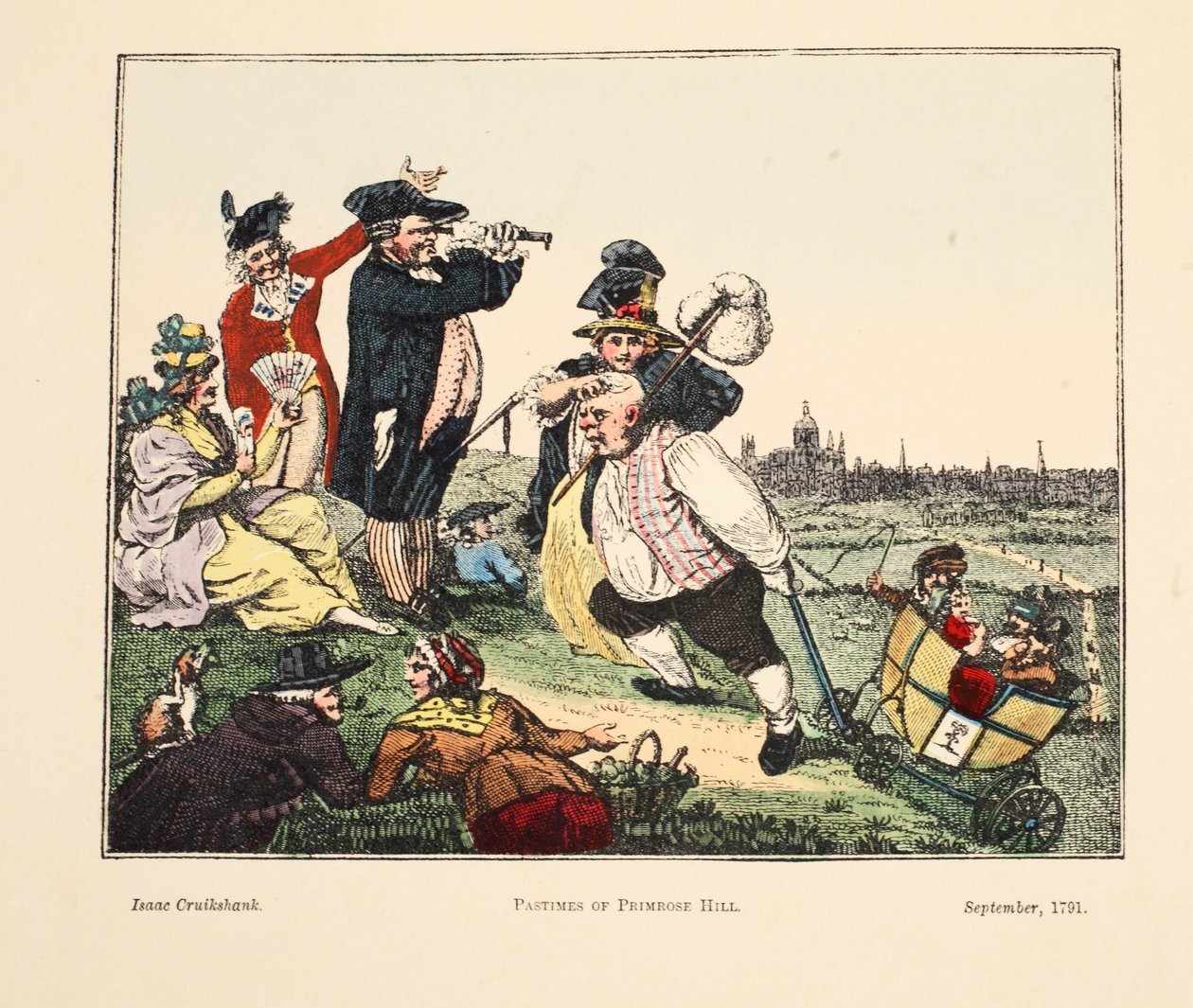 Rozrywka z Primrose Hill, 1791 (ręcznie barwiony grawerunek) autorstwa Isaac Robert Cruikshank