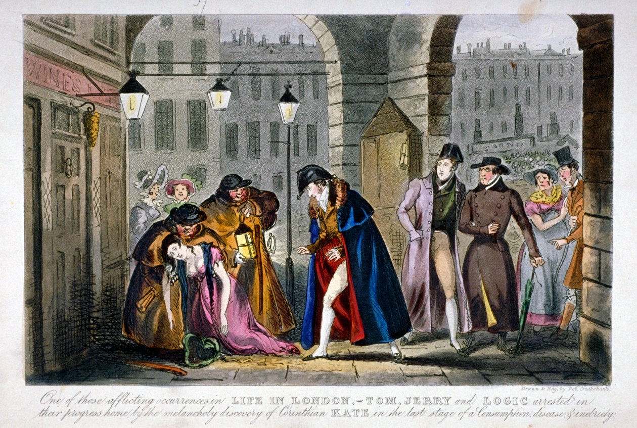 Scena w Covent Garden, Westminster, Londyn, 1830 autorstwa Isaac Robert Cruikshank