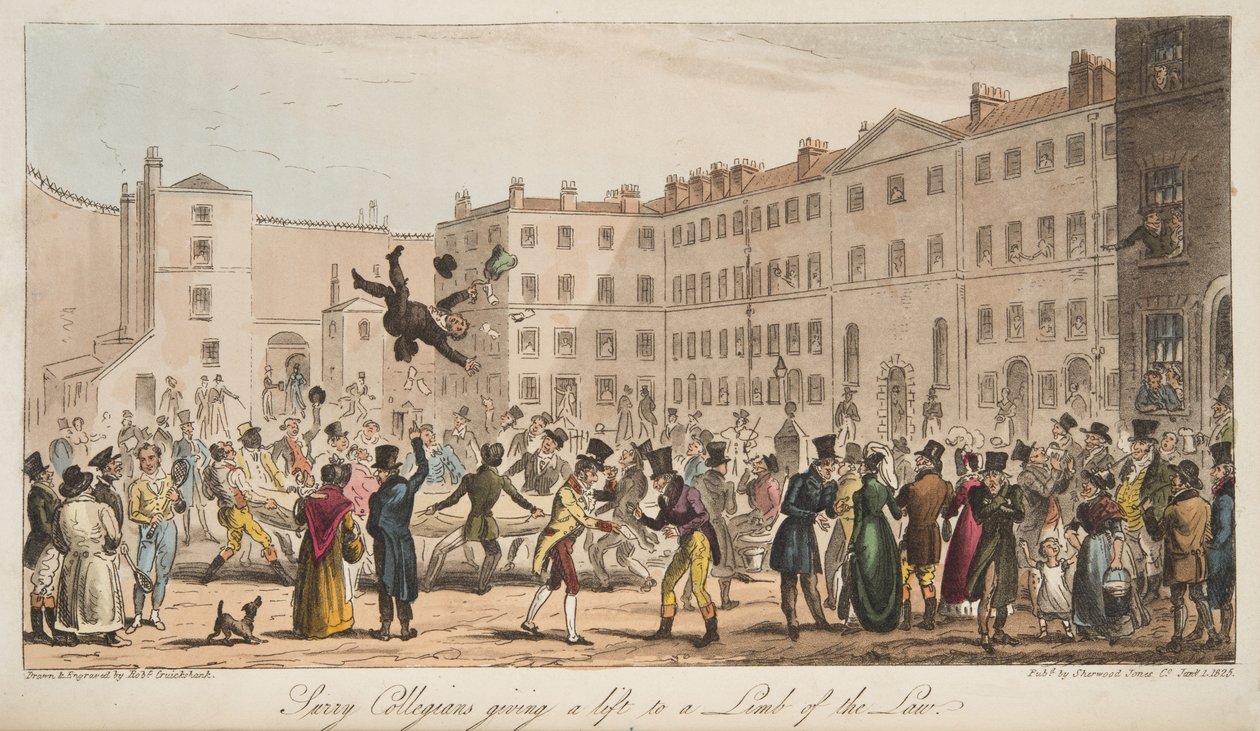 Surrey Collegiians podnoszący kończynę prawa, z The English Spy, opublikowanej w Londynie, 1824 autorstwa Isaac Robert Cruikshank
