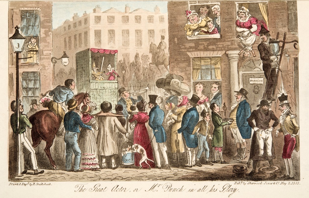 Wielki Aktor, czyli Pan Punch w całej swojej Chwale, z The English Spy, wyd. 1824 (grawerowanie ręcznie kolorowane) autorstwa Isaac Robert Cruikshank