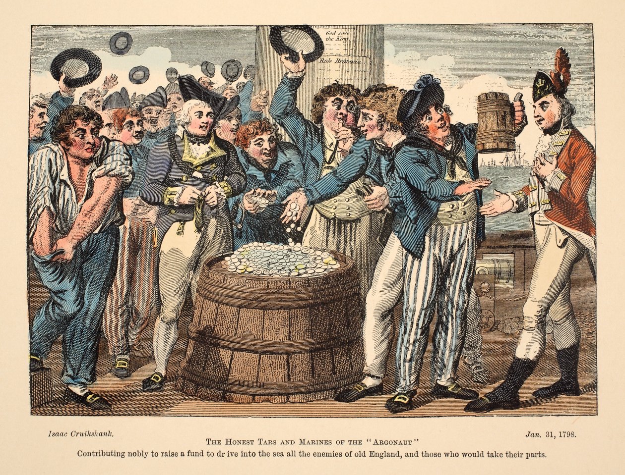 The Honest Tars and Marines of The Argonaut, wyd. 1798 (ręcznie kolorowane grawerowanie) autorstwa Isaac Robert Cruikshank