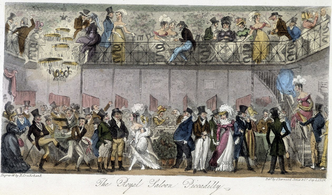 The Royal Saloon Piccadilly - w „The English Spy” Charlesa Molloya Westmacotta, rysunek Roberta Cruikshanka, wydanie londyńskie autorstwa Isaac Robert Cruikshank