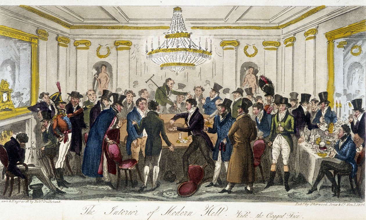 Wnętrze Modern Hall - w „The English Spy” Charlesa Molloya Westmacotta, rysunek Roberta Cruikshanka, wydanie londyńskie autorstwa Isaac Robert Cruikshank