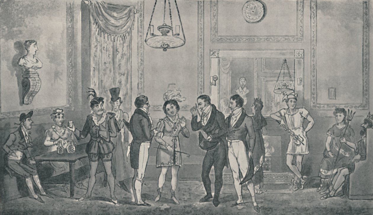 The Green Room w Drury Lane Theatre, 1821, 1920. Artyści: Isaac Robert Cruikshank, George Cruikshank. autorstwa Isaac, Robert and George Cruikshank