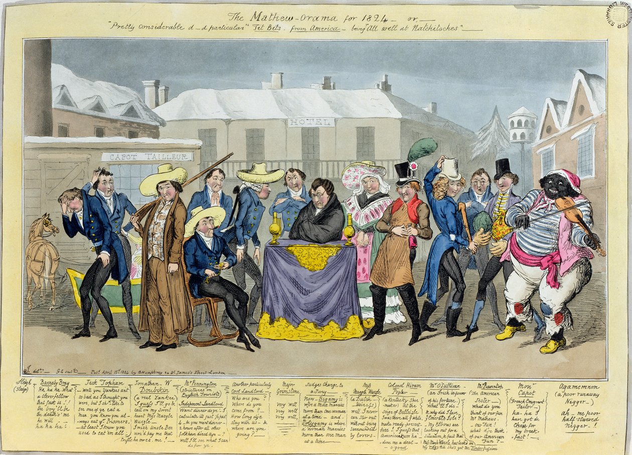 The Mathew-Orama for 1824, pub. by G. Humphrey, 1824 (akwaforta kolorowa) autorstwa Isaac, Robert and George Cruikshank