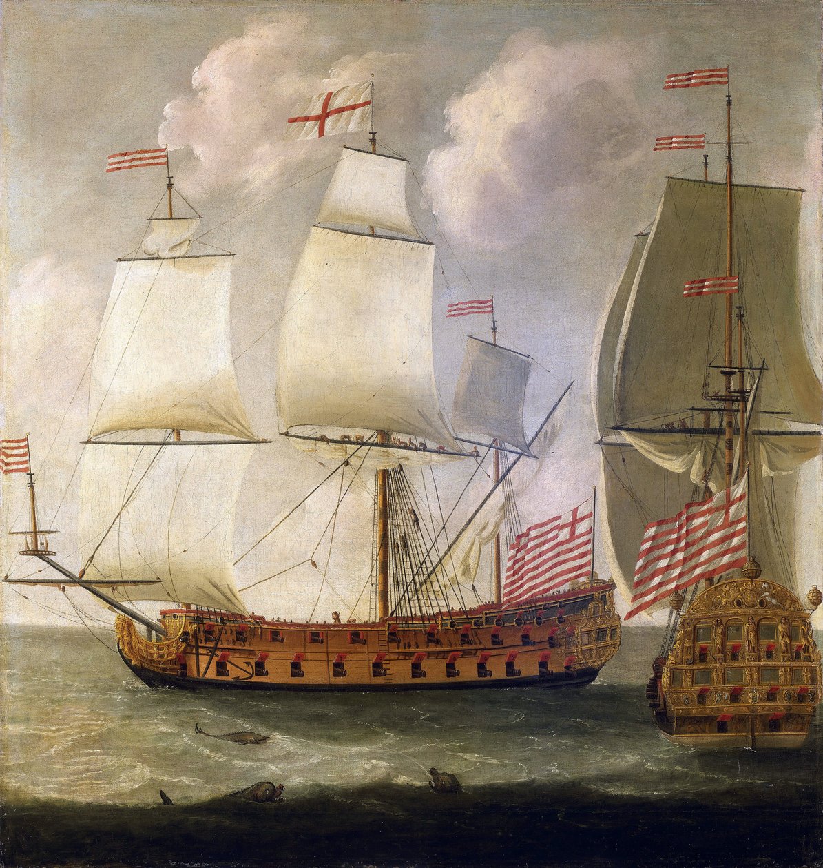 Podwójny opis uzbrojonego statku "Indiaman" z czasów króla Anglii Wilhelma III (William III) (1650-1702), należącego do Kompanii Wschodnioindyjskiej autorstwa Isaac Sailmaker