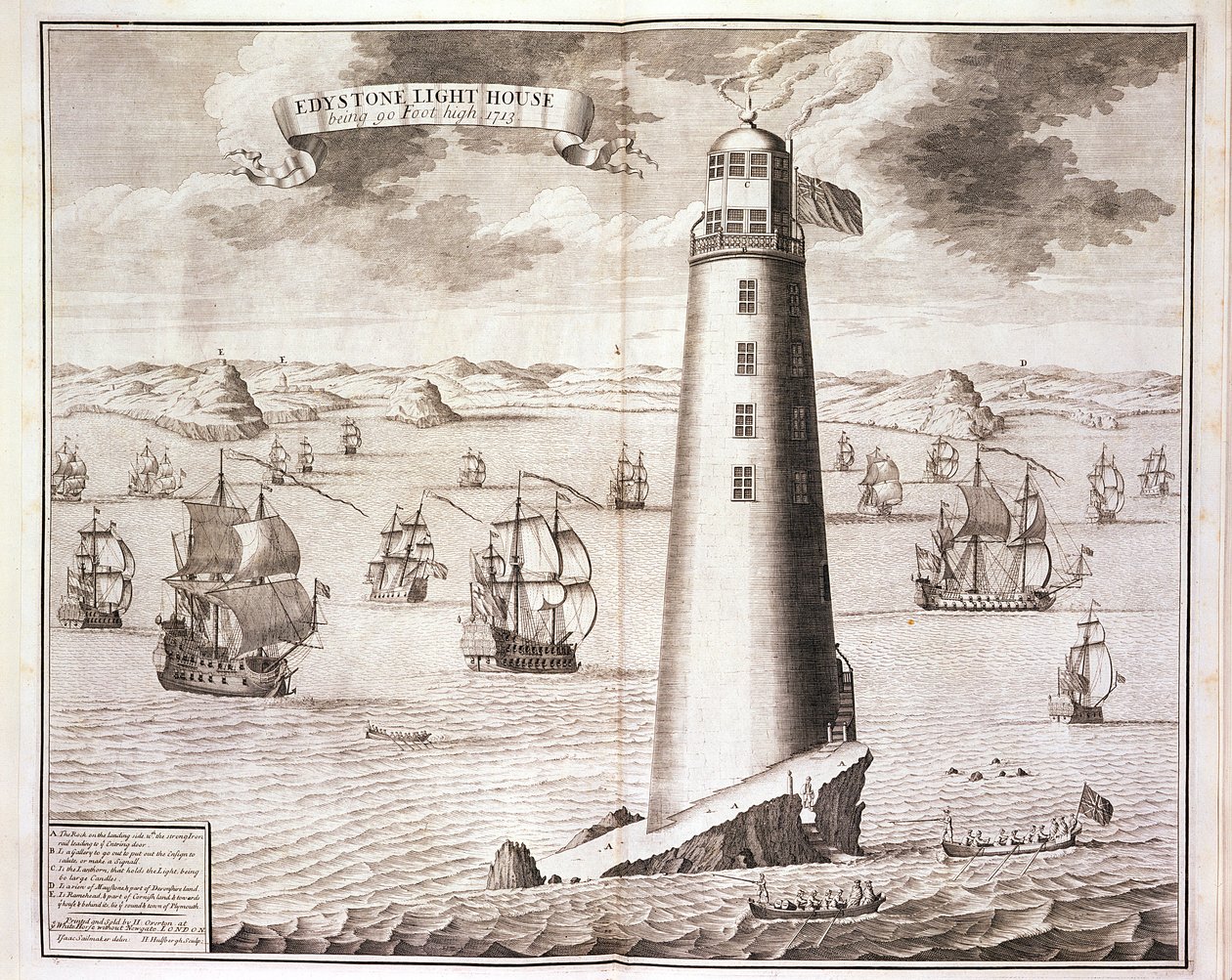 Latarnia Eddystone, rytowana przez Hendricka Hulsbergha, 1713 (patrz także 40669) autorstwa Isaac Sailmaker