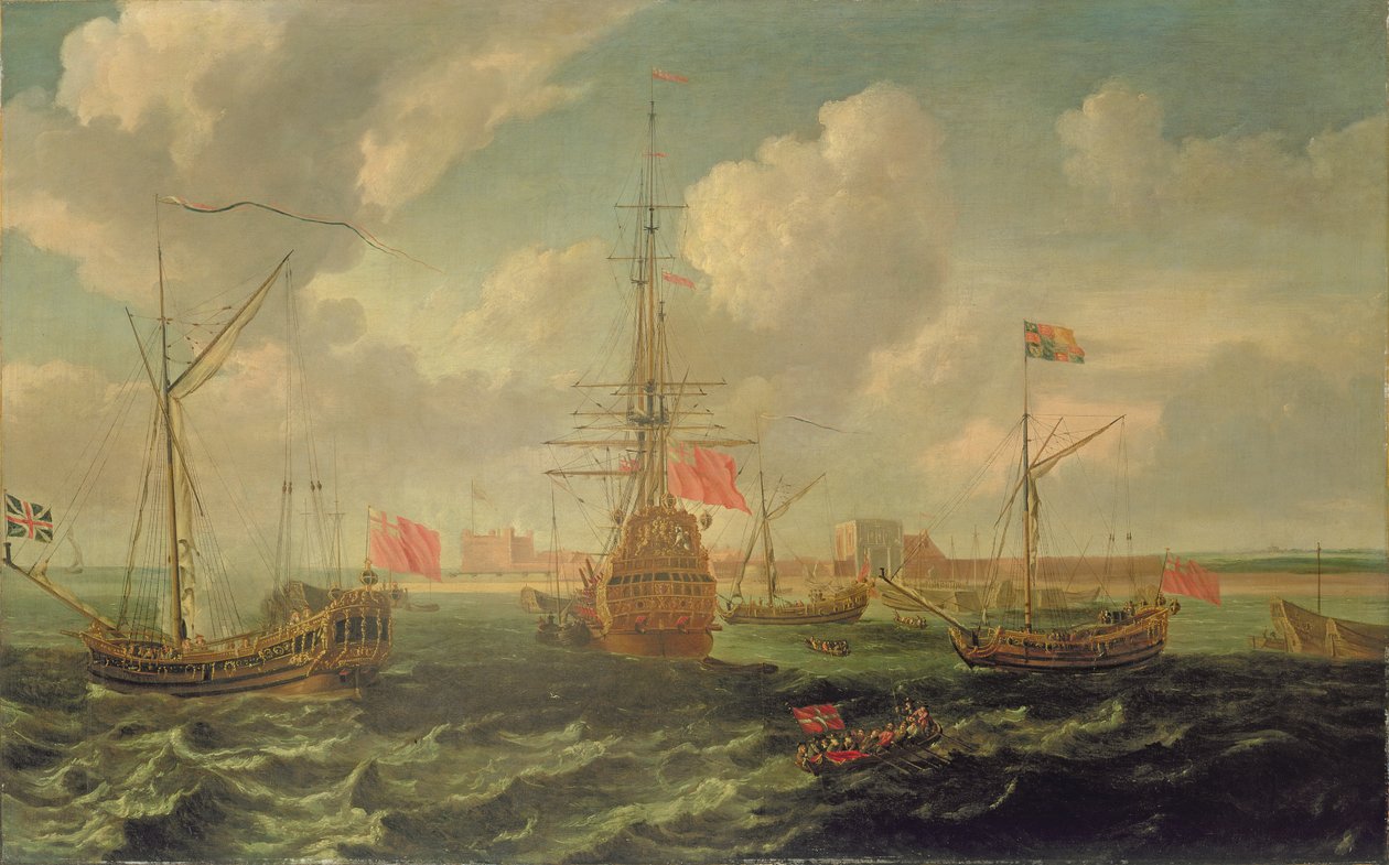 Jacht królewski u wybrzeży Sheerness, ok. 1680 (olej na płótnie) autorstwa Isaac Sailmaker