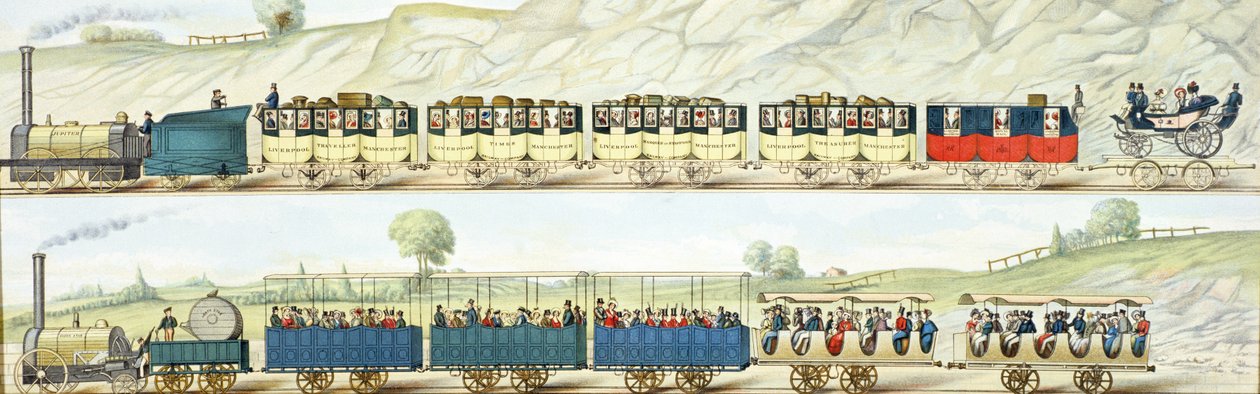 Podróżując koleją Liverpool i Manchester, grawerowaną przez S.G. Hughesa, c.1831 autorstwa Isaac Shaw