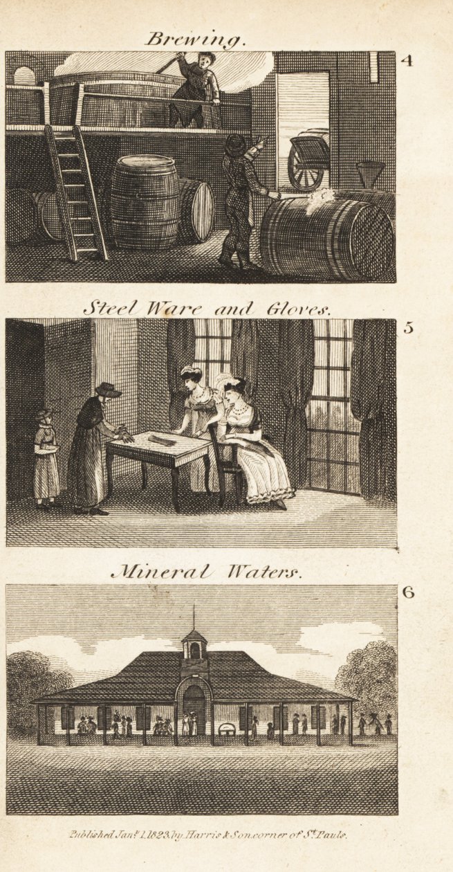 Browarnictwo, wyroby stalowe i rękawiczki oraz spa z wodą mineralną w Regency England autorstwa Isaac Taylor