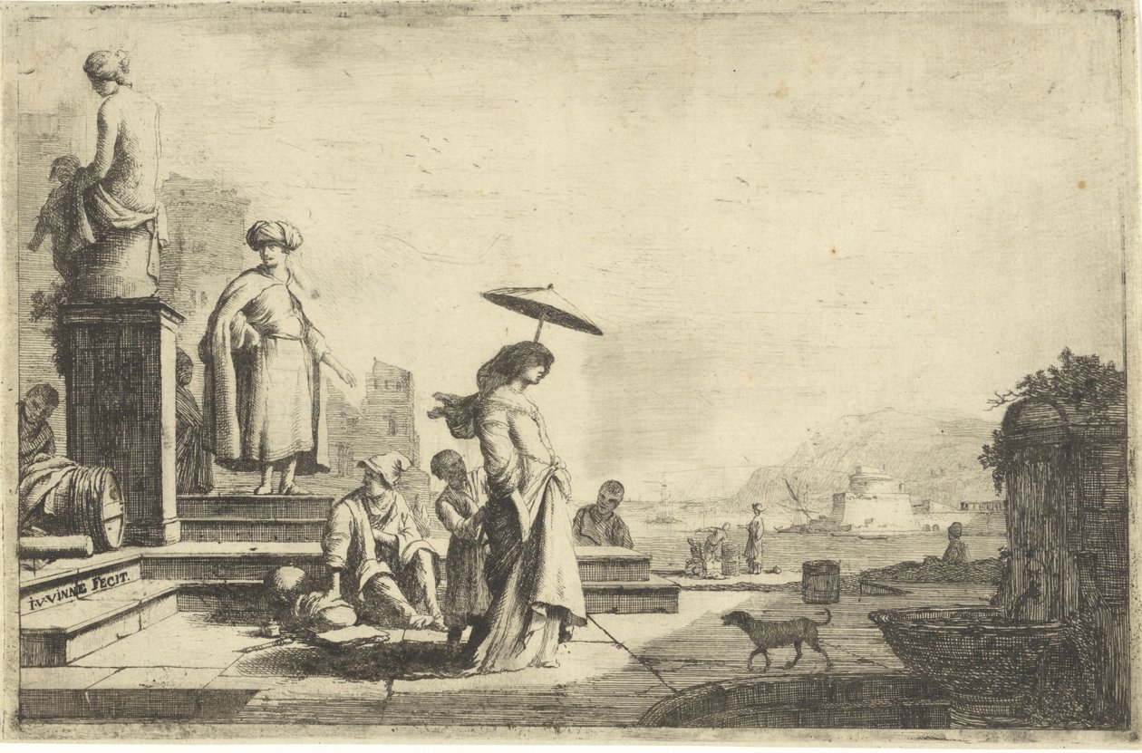 Widok na śródziemnomorski port autorstwa Isaac Vincentsz. van der Vinne