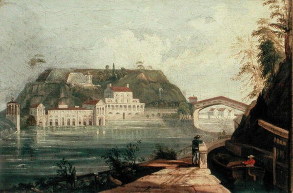 Fairmount Waterworks, według ryciny WH Bartletta z ok.1835 (olej na płótnie) autorstwa Isaac Williams