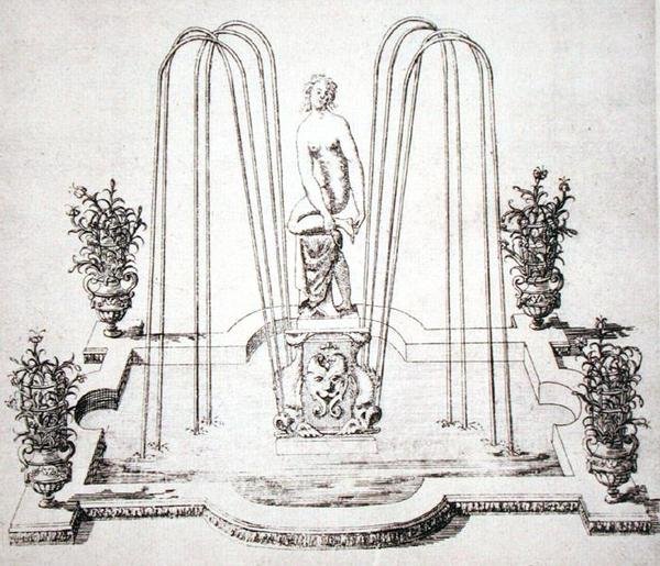 Projekt fontanny z „Ogrodów Wilton”, ok. 1645 (rycina) autorstwa Isaac de Caus