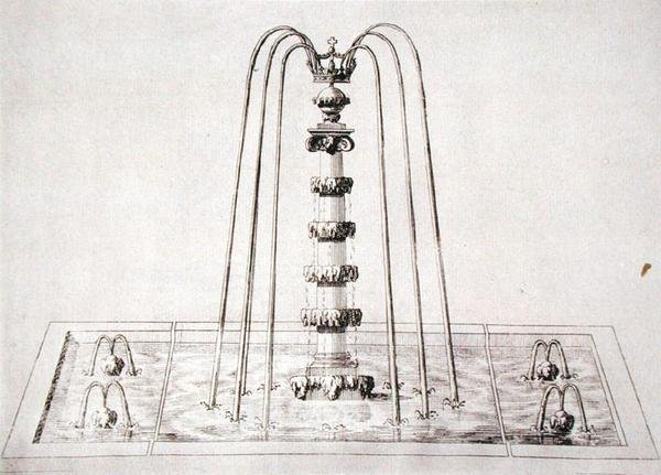 Projekt fontanny z „Ogrodów Wilton”, ok. 1645 (rycina) autorstwa Isaac de Caus