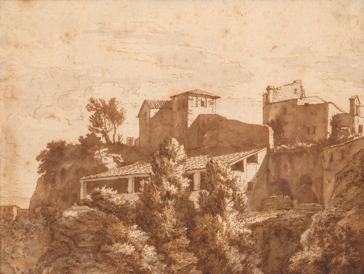 Widok kilku domów (Tivoli?) autorstwa Isaac de Moucheron
