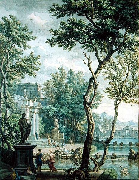 Ideal Palace and Park (pióro i brązowy tusz i toaleta na papierze) autorstwa Isaac de Moucheron