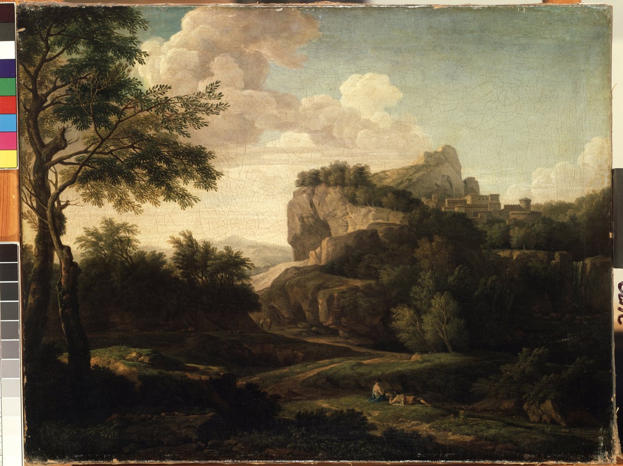 Obraz „Pejzaż” Izaaka de Moucherona (1667-1744) XVIII-wieczne Muzeum Sztuk Pięknych Mikalojus Konstantinas Ciurlionis, Kowno, Litwa autorstwa Isaac de Moucheron