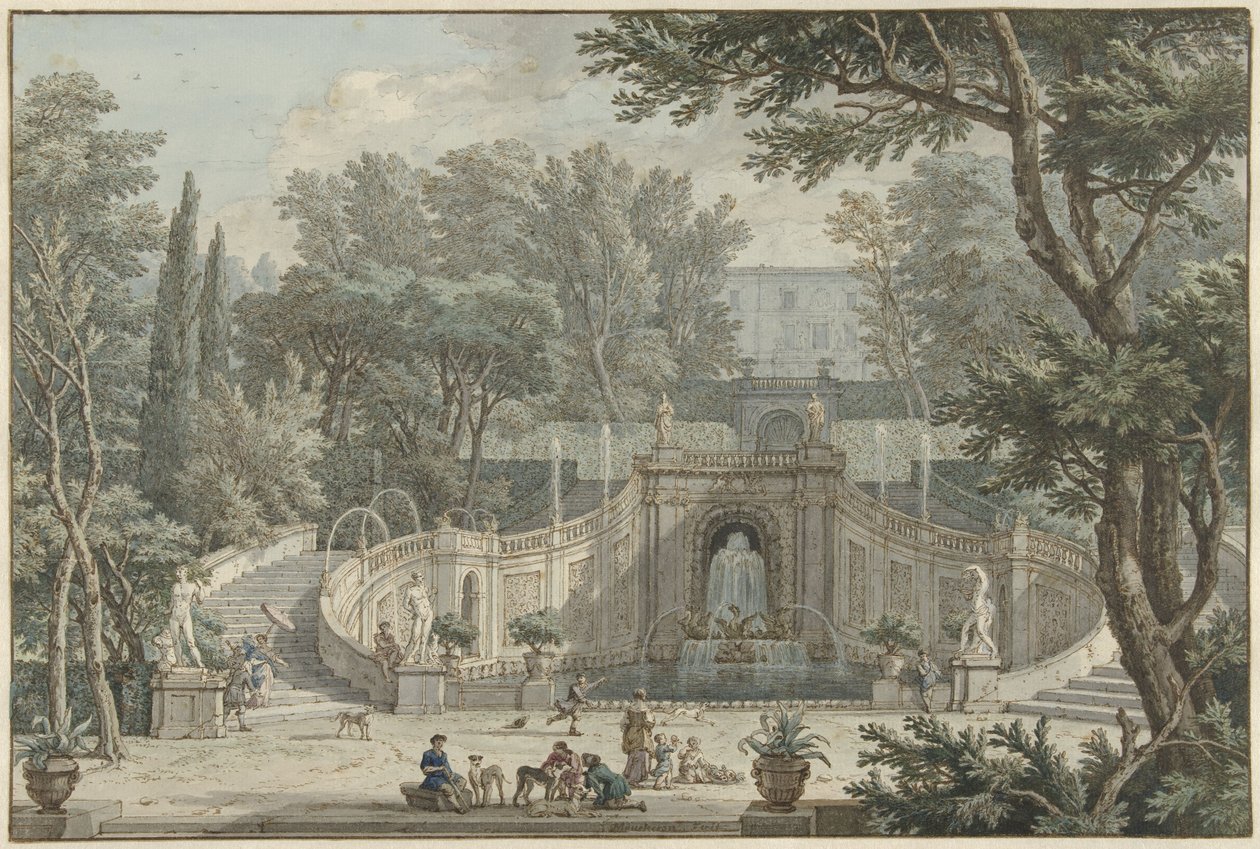 Widok na ogród Villa d’Este w Tivoli, ok.1725 autorstwa Isaac de Moucheron