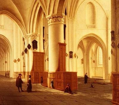 Widoki nawy północnej i południowej kościoła św. Bawona, Haarlem autorstwa Isaac van Nickele