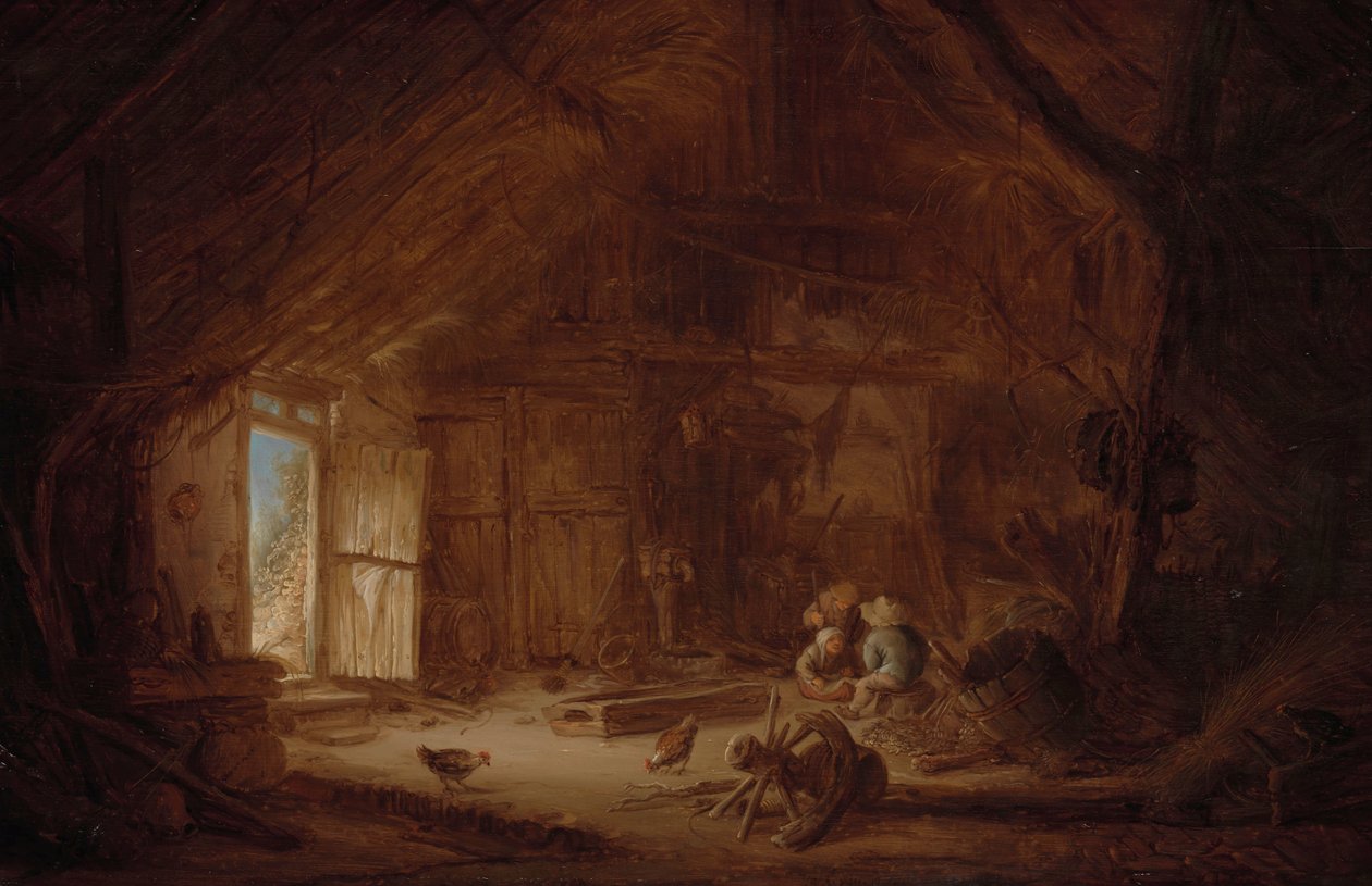 Wnętrze stajni z trójką dzieci autorstwa Isaac van Ostade