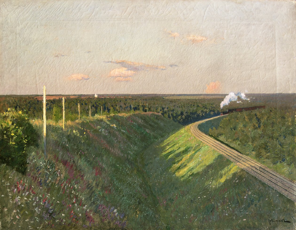 Pociąg w swojej podróży autorstwa Isaak Ilyich Levitan