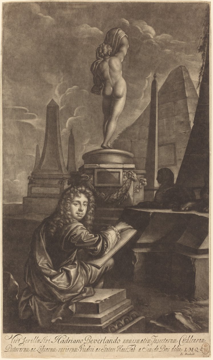 Adrian Beverland rysujący z posągu autorstwa Isaak Beckett after Simon du Bois