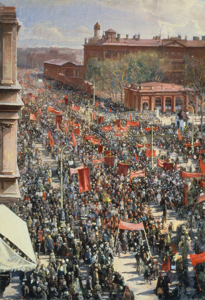 Demonstracja na Alei 25 Października, szkic do obrazu z 1934 roku w Galerii Trietiakowskiej, 1930 autorstwa Isaak Israilevich Brodsky
