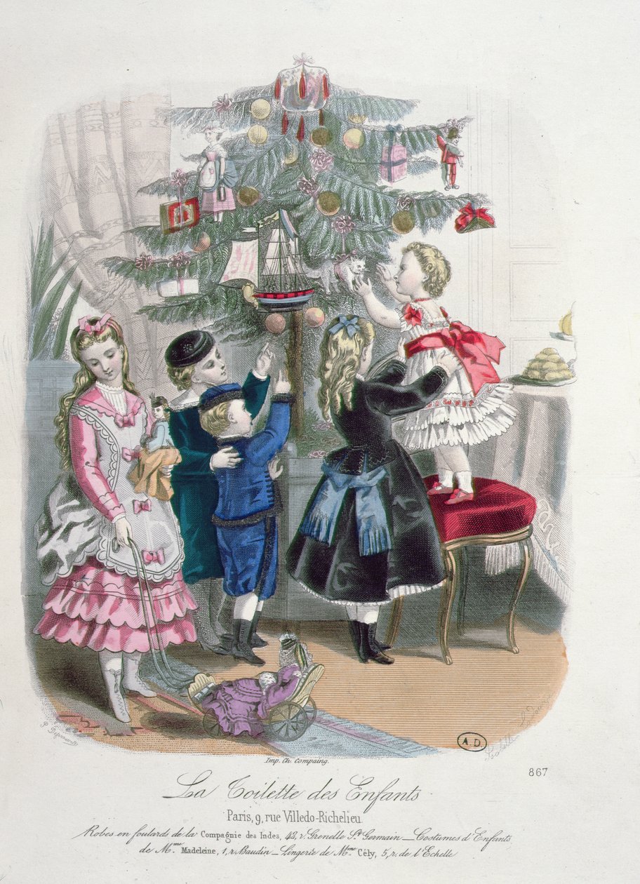 Dekorowanie choinki, reklama La Toilette des Enfants, grawer P. Derfermeville, 1872 autorstwa Isabelle Codouze