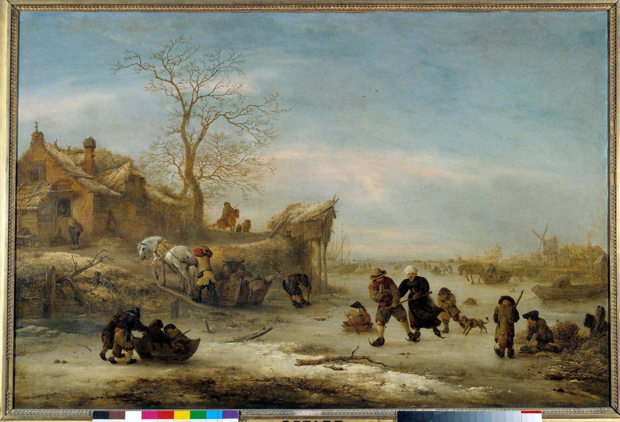 Canal gele z jazdą na łyżwach Obraz Isaaka Van Ostade (1621-1649). XVII wiek niedz. 1x1,49 m² autorstwa Isack van Ostade