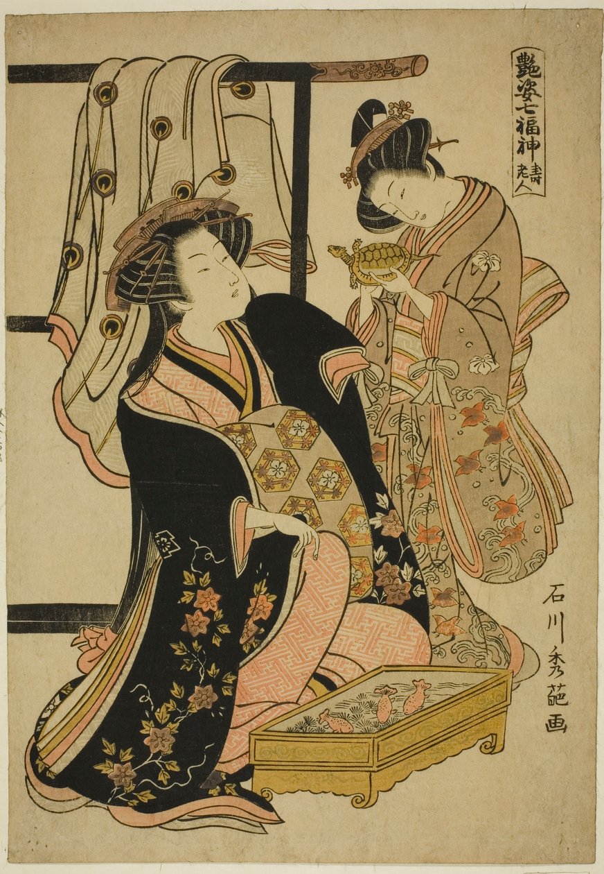Jurojin, z serii „Siedmiu bogów szczęścia (Adesugata Shichifukujin)” autorstwa Ishikawa Toyonobu
