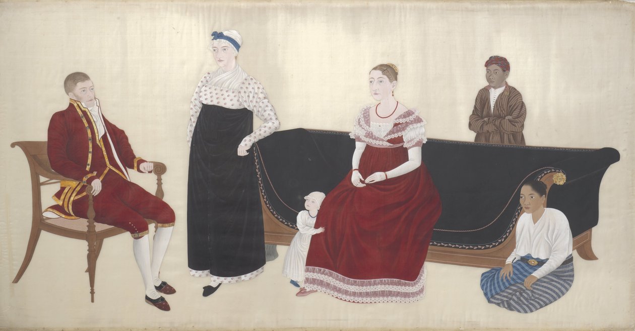 Portret rodziny Cock Blomhoffów, ich mamki i dwóch zniewolonych sług autorstwa Ishizaki Yushi (attributed to)