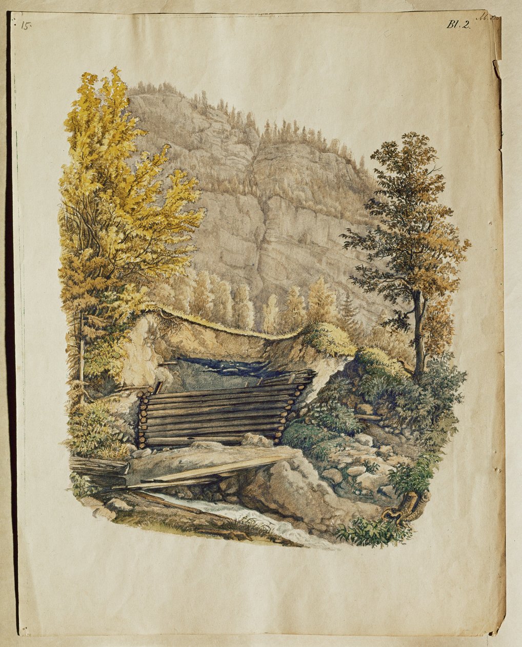 Miejsce i ściana blokhauzu w Hallstatt, odkrytego po 1846 r. przez Johanna Georga Ramsauera ... autorstwa Isidor Engel