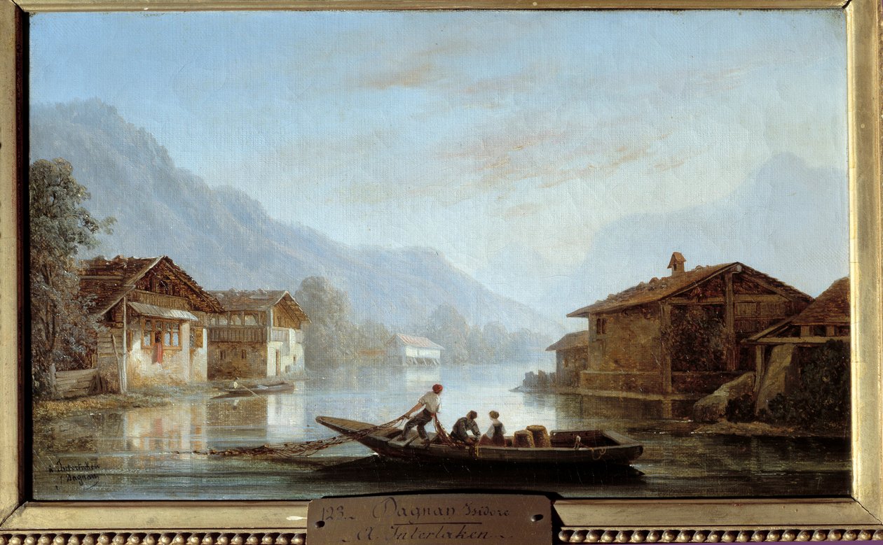 Szwajcarscy rybacy w Interlaken. Obraz Isidore Dagnana (1794 - 1873) autorstwa Isidore Dagnan