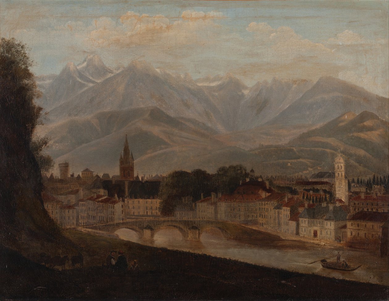 Widok na Grenoble, w tle pasmo górskie Belledonne 1831 (olej na płótnie) autorstwa Isidore Dagnan