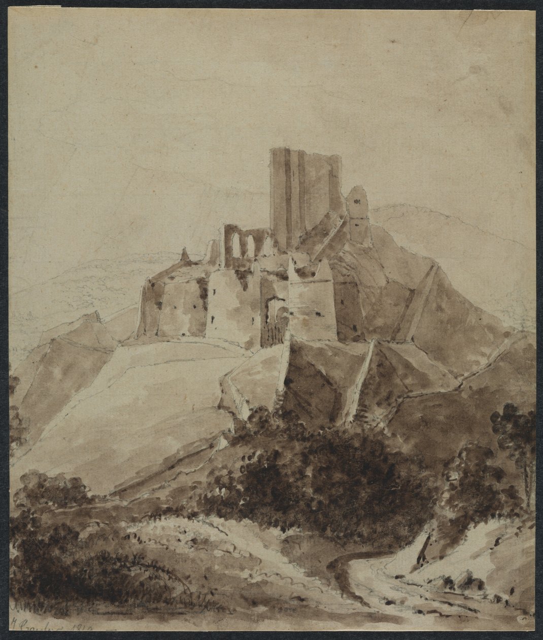 Ruiny zamku Chateau dArque, 1819. autorstwa Isidore Justin Taylor