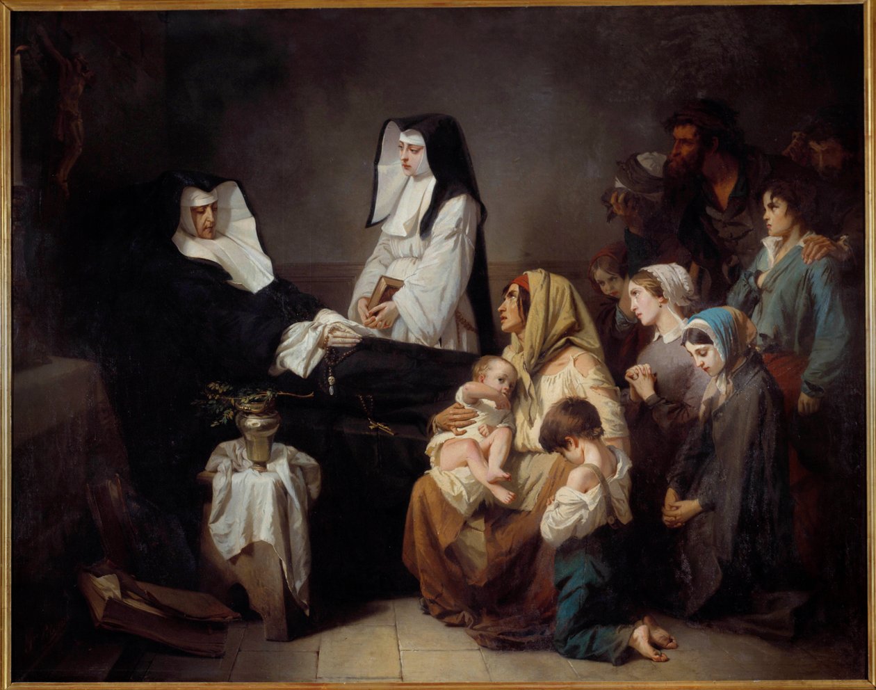 Śmierć siostry miłosiernej Ubogie rodziny gromadzą się przy ciele zakonnicy. Obraz Isidore Alexandre Augustin Pils (1813-1875) 1850 Nd. 2,43x3,08 m Paryż, musee d