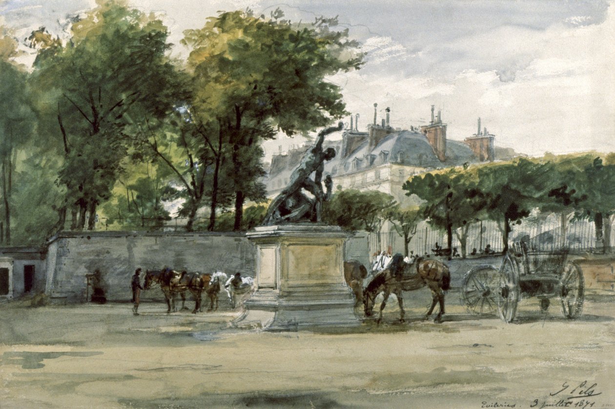 Komuna Paryska: armia Wersalu w Tuileries, ok. 1871 (akwarela) autorstwa Isidore Pils