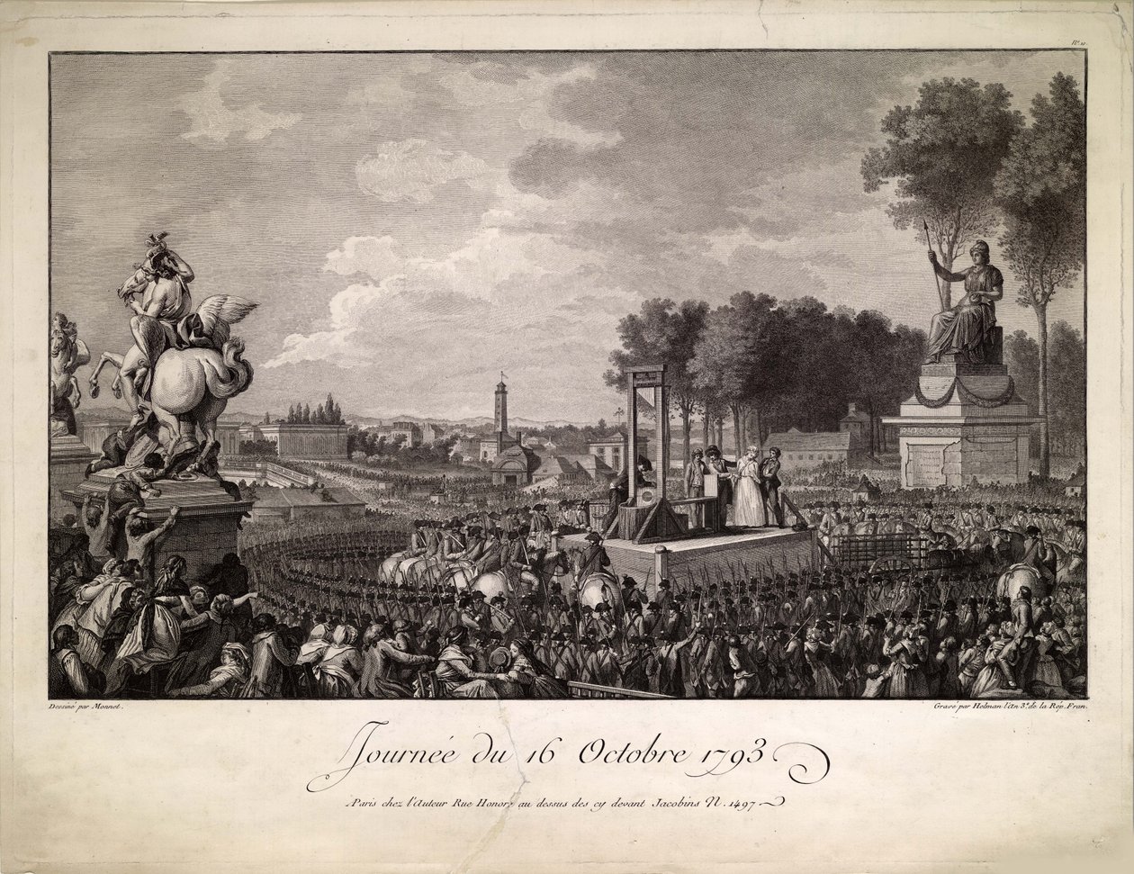 Dzień 16 października 1793 Egzekucja Marii Antoniny 16 października 1793, ok. godz. 1795. autorstwa Isidore Stanislas Helman