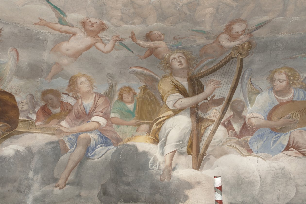 Anioły, muzykujące anioły i putta, fragment Raju z wiecznym Ojcem, ok. 1623-34 (detal 3496185) autorstwa Isidoro Bianchi