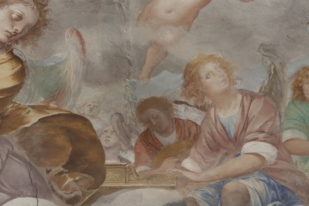 Anioły, muzykujące anioły i putta, fragment Raju z wiecznym Ojcem, ok. 1623-34 (detal 3496185) autorstwa Isidoro Bianchi