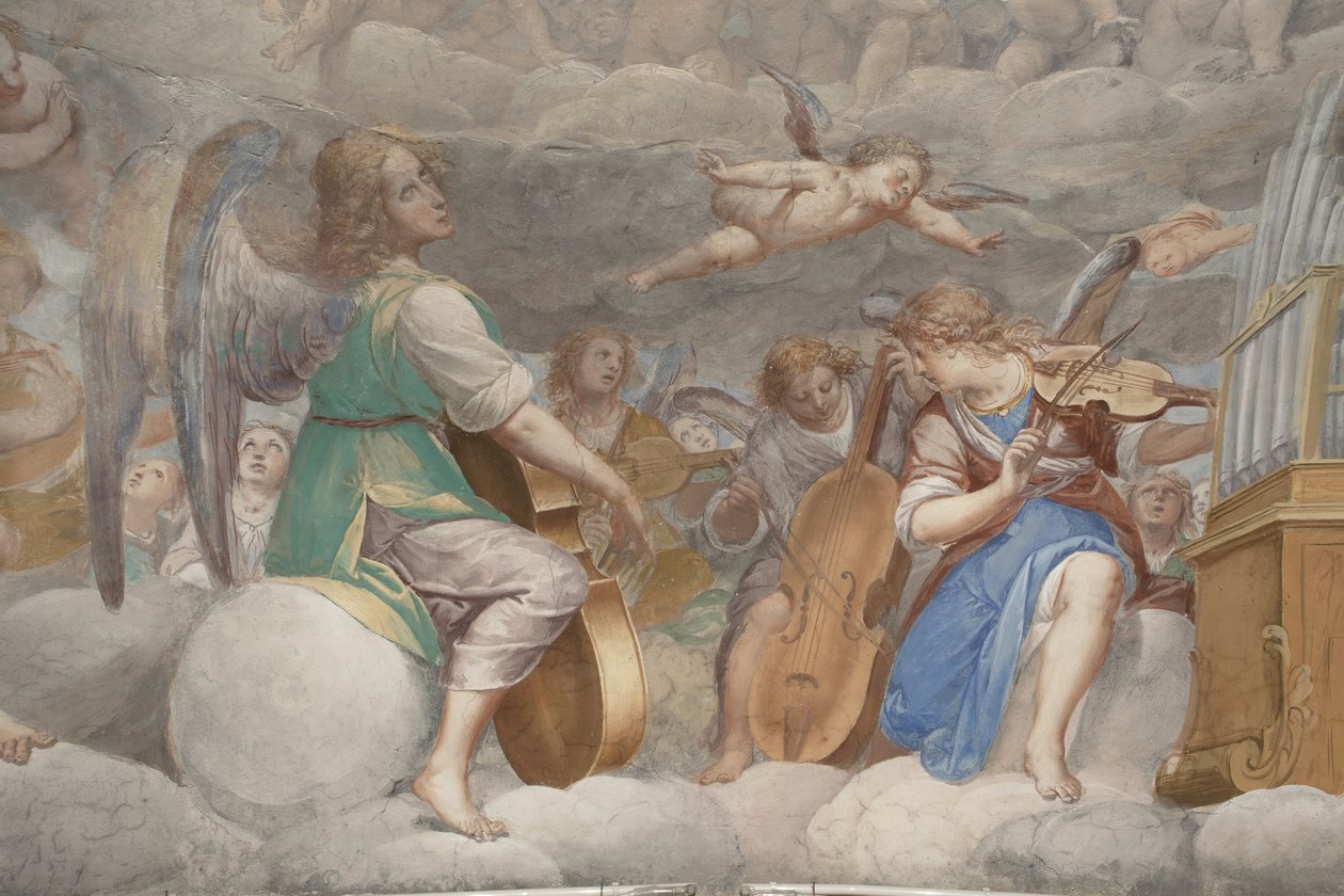 Anioły, muzykujące anioły i putta, fragment Raju z wiecznym Ojcem, ok. 1623-34 (detal 3496185) autorstwa Isidoro Bianchi