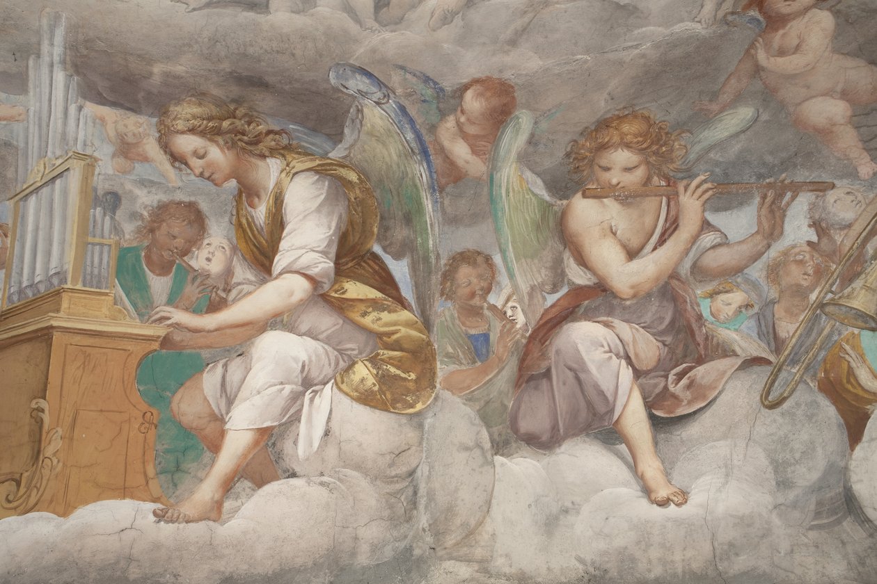 Anioły, muzykujące anioły i putta, fragment Raju z wiecznym Ojcem, ok. 1623-34 (detal 3496185) autorstwa Isidoro Bianchi