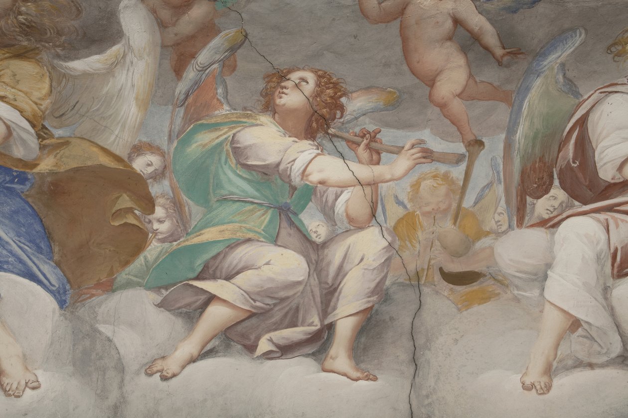 Anioły, muzykujące anioły i putta, fragment Raju z wiecznym Ojcem, ok. 1623-34 (detal 3496185) autorstwa Isidoro Bianchi