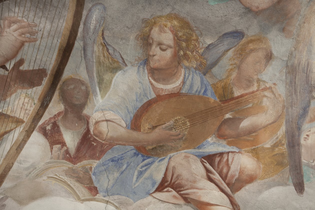 Anioły, muzykujące anioły i putta, fragment Raju z wiecznym Ojcem, ok. 1623-34 (detal 3496185) autorstwa Isidoro Bianchi