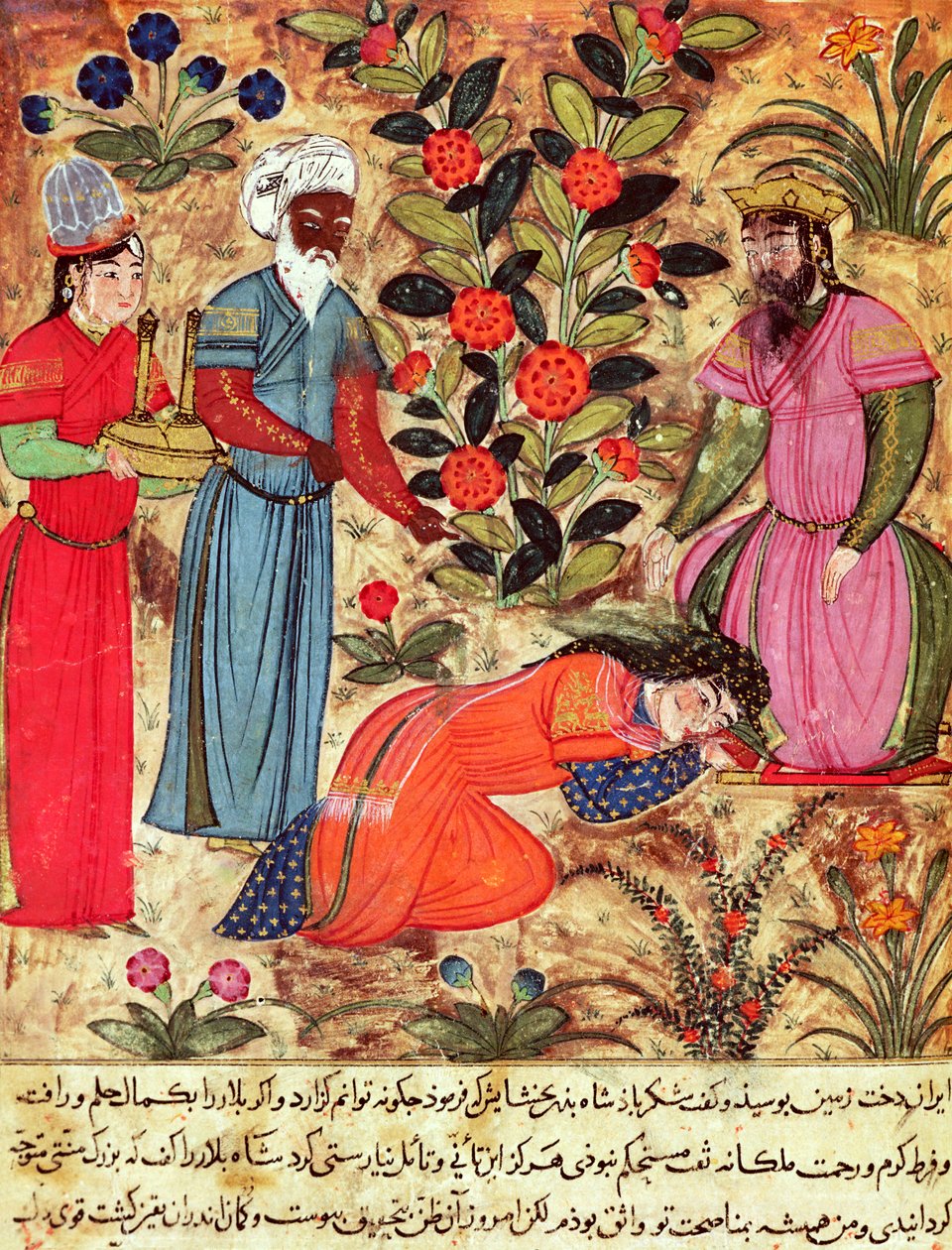 Fol.101 Kobieta błagająca sułtana, z „Księgi Kalili i Dimny” z „Bajek Bidpaya” autorstwa Islamic School