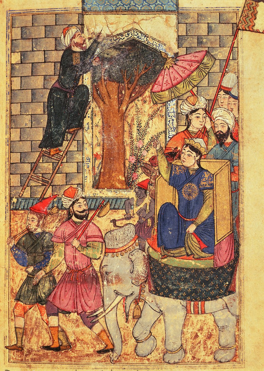 Fol.110 Opuszczenie pałacu przez Sułtana, z „Księgi Kalilah i Dimnah” (tusz i nieprzezroczysta toaleta na papierze) autorstwa Islamic School
