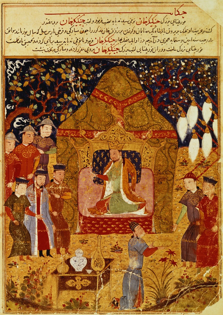 Czyngis-chan w swoim namiocie – Raszid al-Din (1247-1318) autorstwa Islamic School