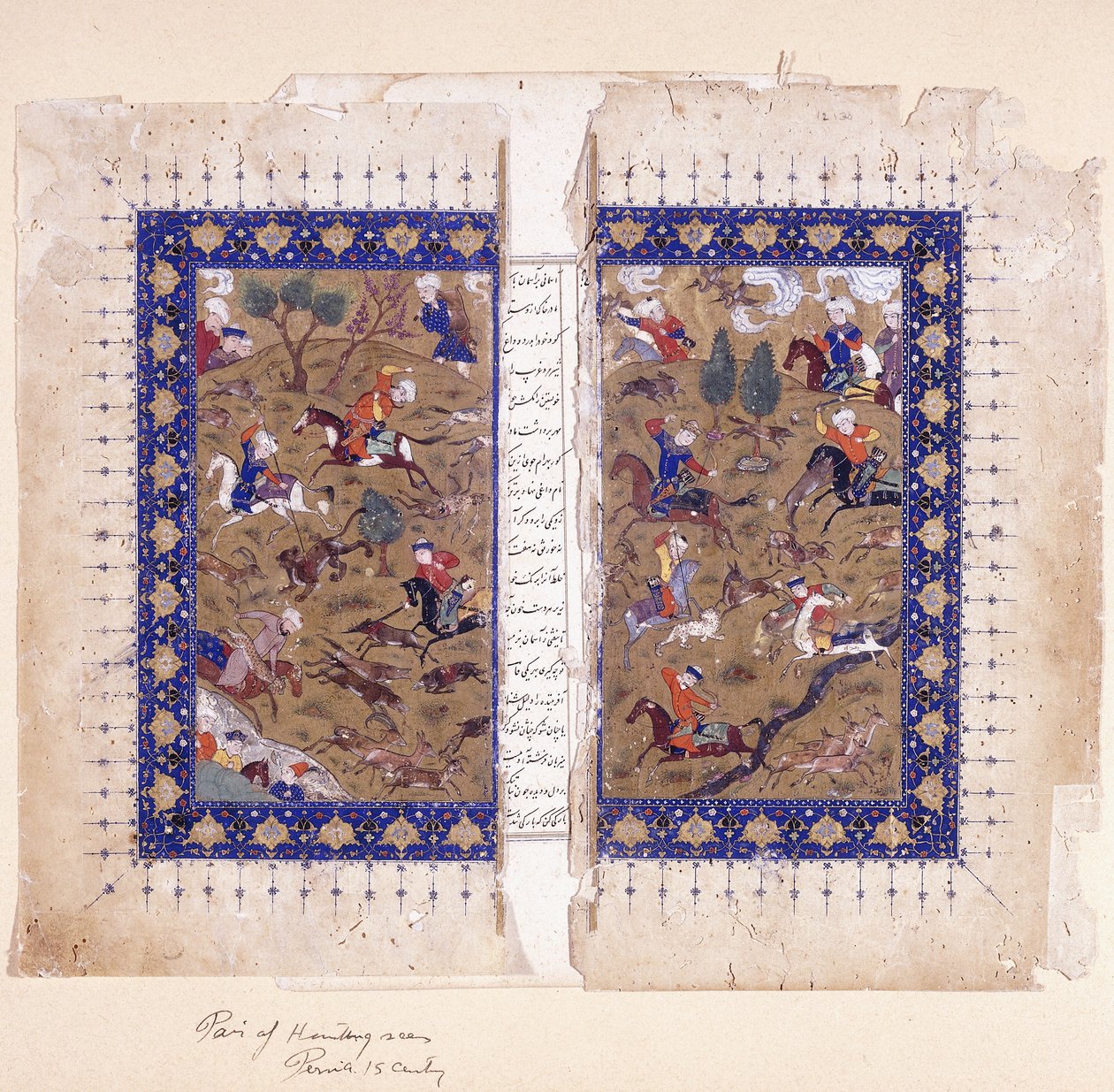 Bifolio przedstawiające sceny myśliwskie, koniec XV w. autorstwa Islamic School