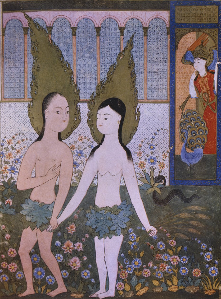 Adam i Ewa wygnani z raju, z Hadiqat al-Suada, 1610, Bagdad autorstwa Islamic School